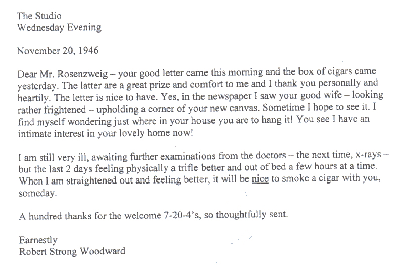 Letter from Robert Strong Woodward to Mr. Rosenzweig, November 20, 1946
